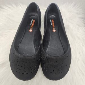 Merrell Women's Size 7.5 Mimix Haze Cut Out Black Leather Ballet Flats Slip On